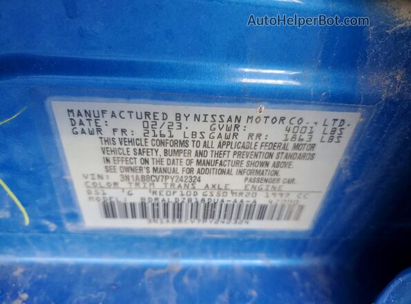 3N1AB8CV7PY242324 2023 NISSAN SENTRA Синий 