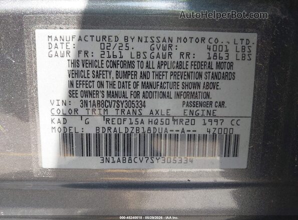 3N1AB8CV7SY305334 2025 NISSAN SENTRA Gray Вид підкапотного простору