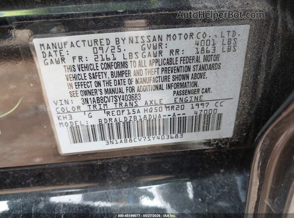 3N1AB8CV7SY403683 2025 NISSAN SENTRA Black ძრავის განყოფილების ხედი
