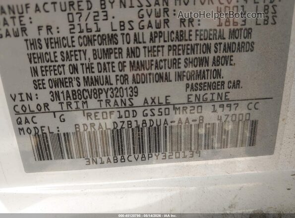 3N1AB8CV8PY320139 2023 NISSAN SENTRA White Вид підкапотного простору