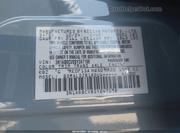 3N1AB8CV8SY247198 2025 NISSAN SENTRA Light Blue 