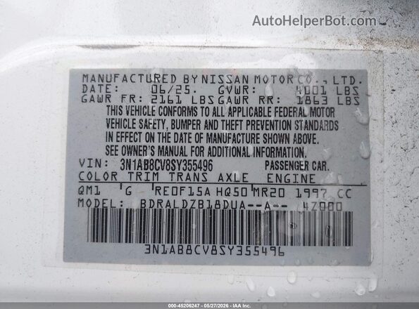 3N1AB8CV8SY355496 2025 NISSAN SENTRA White ძრავის განყოფილების ხედი