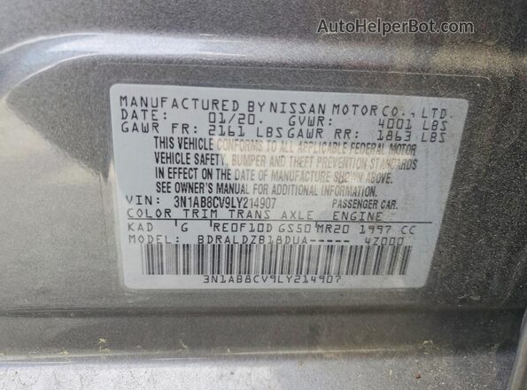 3N1AB8CV9LY214907 2020 NISSAN SENTRA Charcoal Вид підкапотного простору