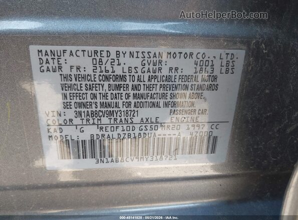 3N1AB8CV9MY318721 2021 NISSAN SENTRA Gray Vista del compartimento del motor