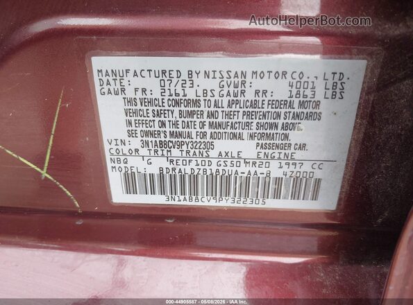 3N1AB8CV9PY322305 2023 NISSAN SENTRA Burgundy Widok komory silnika