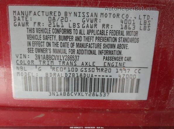 3N1AB8CVXLY286537 2020 NISSAN SENTRA Red Vista del compartimento del motor