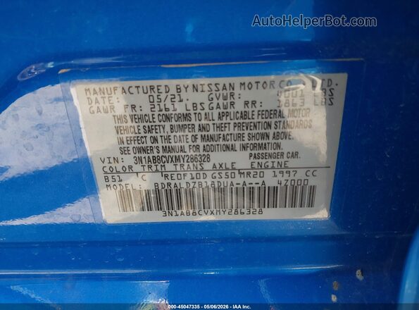 3N1AB8CVXMY286328 2021 NISSAN SENTRA Blue Vista del compartimento del motor