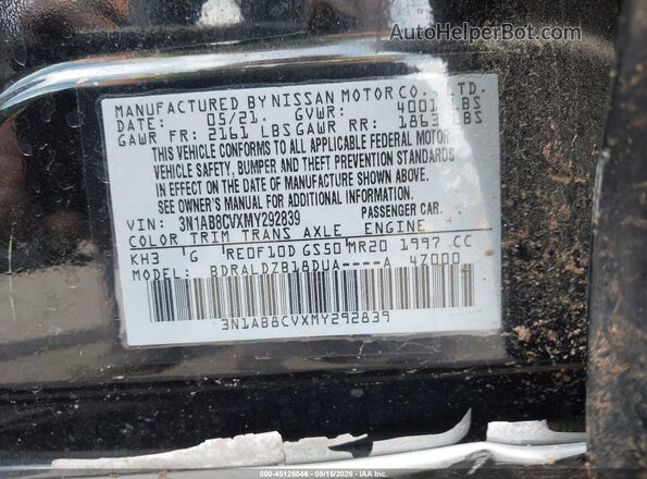 3N1AB8CVXMY292839 2021 NISSAN SENTRA Черный Вид подкапотного пространства