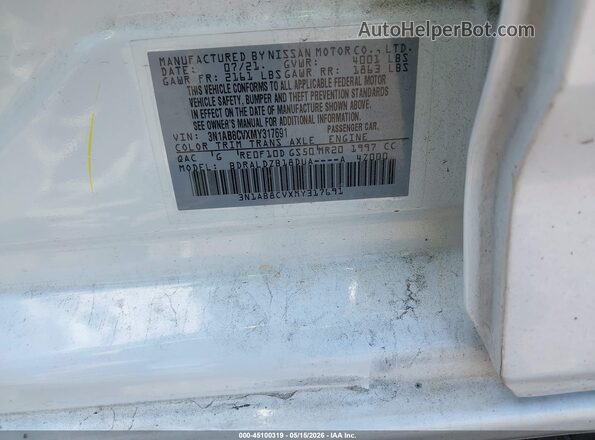 3N1AB8CVXMY317691 2021 NISSAN SENTRA White Widok komory silnika
