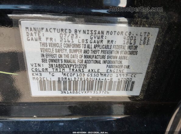 3N1AB8CVXPY313726 2023 NISSAN SENTRA Black Widok komory silnika