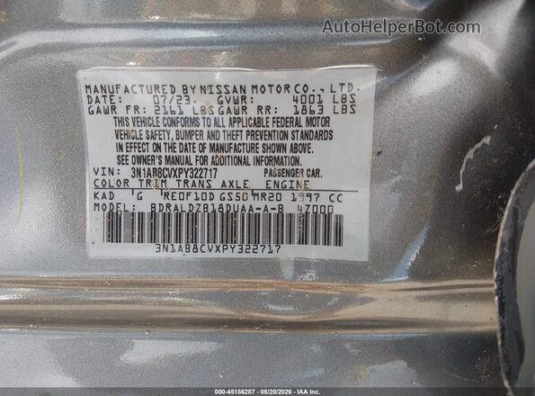 3N1AB8CVXPY322717 2023 NISSAN SENTRA Gray ძრავის განყოფილების ხედი