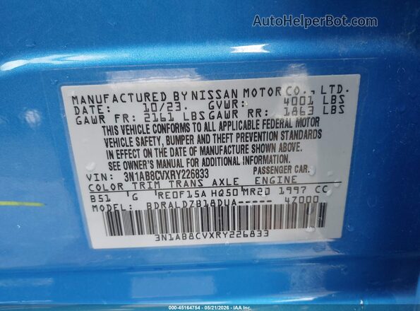3N1AB8CVXRY226833 2024 NISSAN SENTRA Blue Engine compartment view