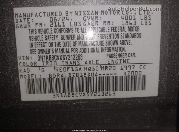 3N1AB8CVXSY213263 2025 NISSAN SENTRA Gray Շարժիչի բաժամունքի տեսք