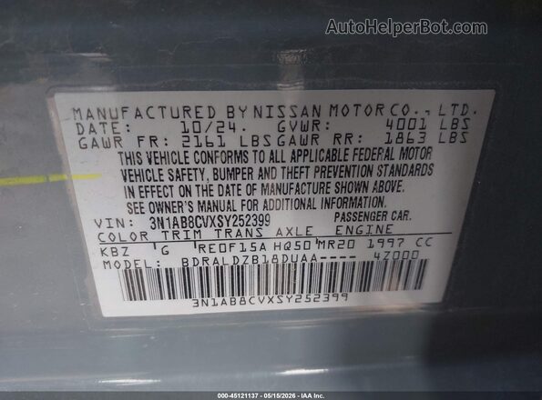 3N1AB8CVXSY252399 2025 NISSAN SENTRA Blue Vista del compartimento del motor