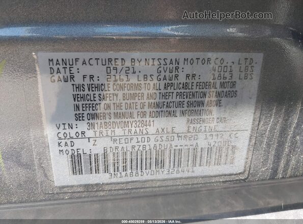 3N1AB8DV0MY328441 2021 NISSAN SENTRA Gray Vista del compartimento del motor
