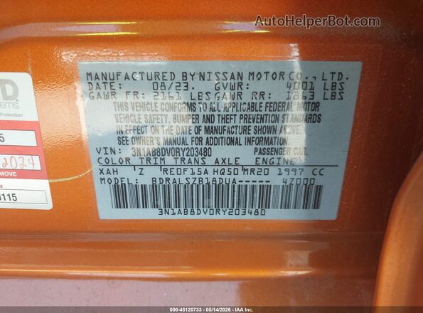 3N1AB8DV0RY203480 2024 NISSAN SENTRA Orange Vista del compartimento del motor