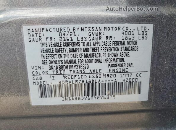 3N1AB8DV1MY276379 2021 NISSAN SENTRA Gray ძრავის განყოფილების ხედი