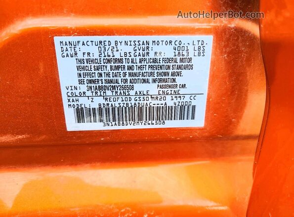 3N1AB8DV2MY266508 2021 NISSAN SENTRA Orange Widok komory silnika