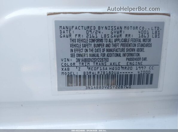 3N1AB8DV2SY228760 2025 NISSAN SENTRA Белый 