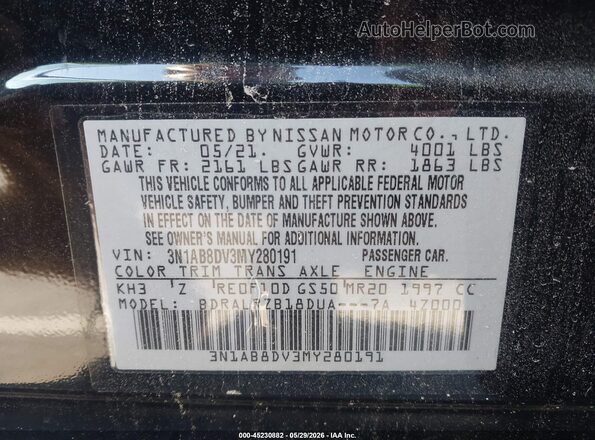 3N1AB8DV3MY280191 2021 NISSAN SENTRA Black ძრავის განყოფილების ხედი