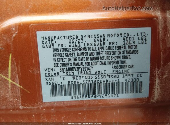 3N1AB8DV3PY291471 2023 NISSAN SENTRA Orange Vista del compartimento del motor