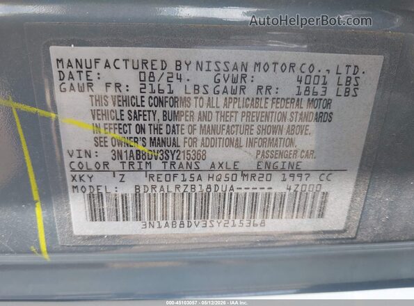 3N1AB8DV3SY215368 2025 NISSAN SENTRA Gray Widok komory silnika