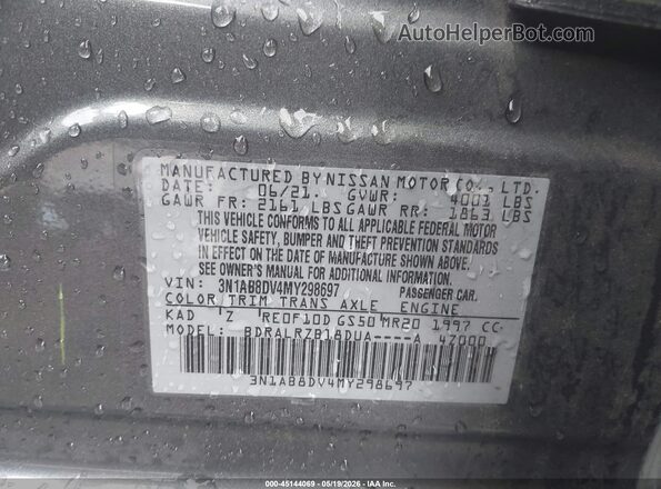 3N1AB8DV4MY298697 2021 NISSAN SENTRA Gray ძრავის განყოფილების ხედი