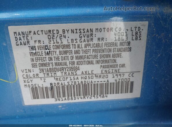 3N1AB8DV4RY295984 2024 NISSAN SENTRA Blue Widok komory silnika