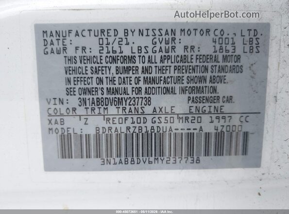 3N1AB8DV6MY237738 2021 NISSAN SENTRA White Vista del compartimento del motor