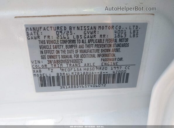 3N1AB8DV6SY406072 2025 NISSAN SENTRA White Вид підкапотного простору