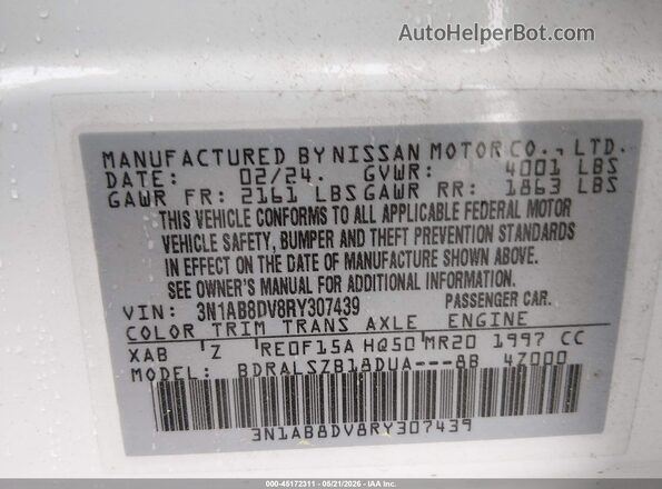 3N1AB8DV8RY307439 2024 NISSAN SENTRA White Շարժիչի բաժամունքի տեսք