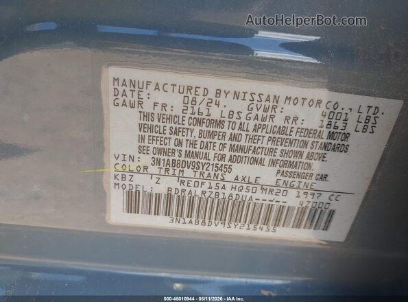 3N1AB8DV9SY215455 2025 NISSAN SENTRA Синий Вид подкапотного пространства