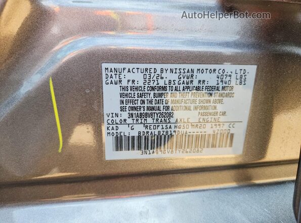 3N1AB9BV8TY262082 2026 NISSAN SENTRA Серый Вид наклейки с VIN-кодом