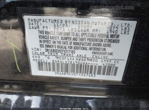 3N1AB9CV0TY217183 2026 NISSAN SENTRA Black Vista del compartimento del motor