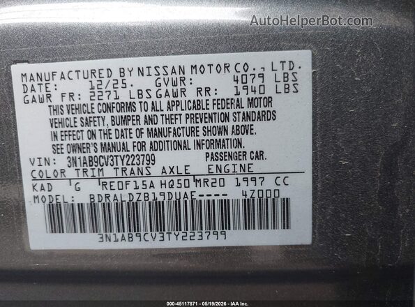 3N1AB9CV3TY223799 2026 NISSAN SENTRA Серый 