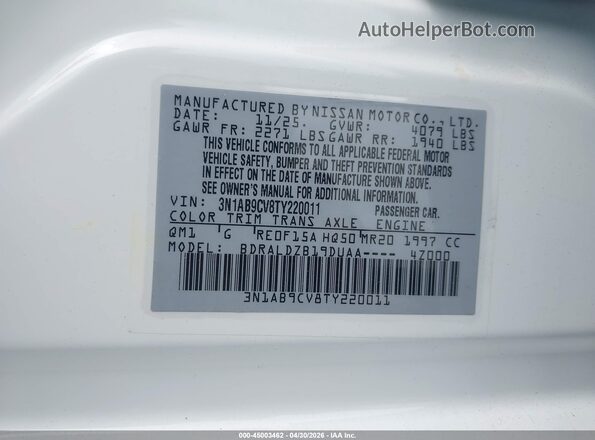 3N1AB9CV8TY220011 2026 NISSAN SENTRA Белый Вид подкапотного пространства