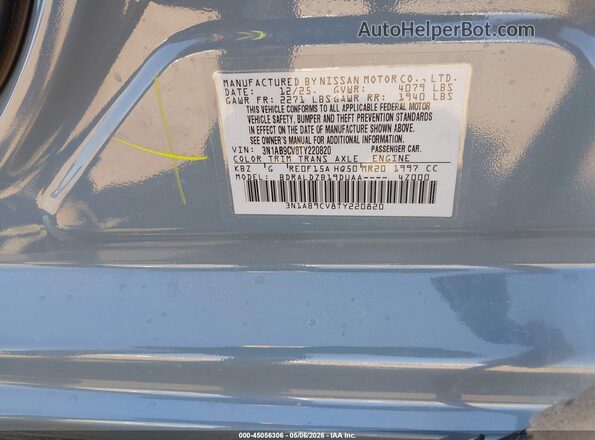 3N1AB9CV8TY220820 2026 NISSAN SENTRA Light Blue Engine compartment view