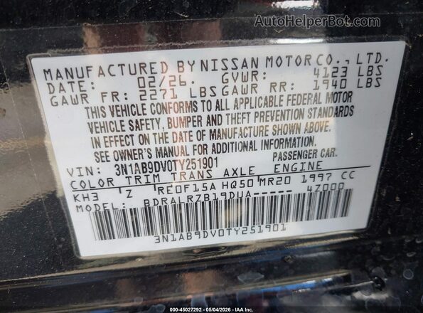 3N1AB9DV0TY251901 2026 NISSAN SENTRA Black 