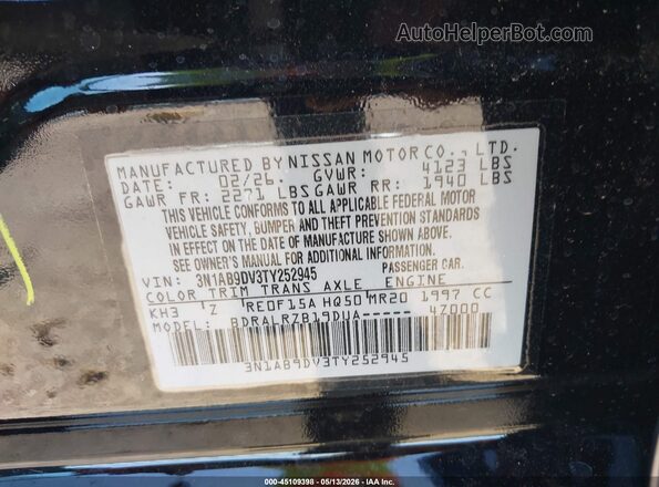 3N1AB9DV3TY252945 2026 NISSAN SENTRA Black Вид підкапотного простору