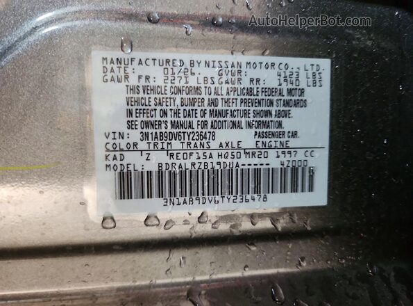 3N1AB9DV6TY236478 2026 NISSAN SENTRA Серый Вид наклейки с VIN-кодом