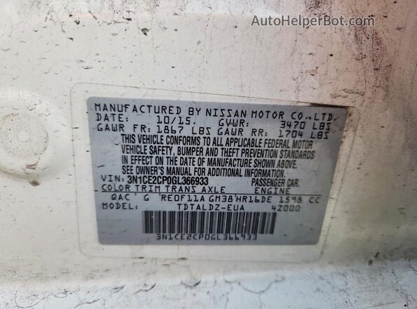 3N1CE2CP0GL366933 2016 NISSAN VERSA White 