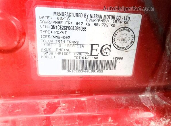 3N1CE2CP0GL391055 2016 NISSAN VERSA Red 