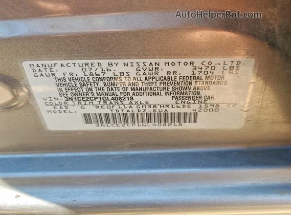 3N1CE2CP1GL408218 2016 NISSAN VERSA Gray 