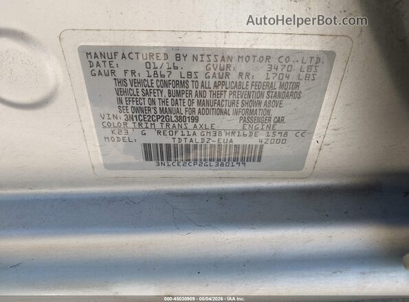 3N1CE2CP2GL380199 2016 NISSAN VERSA NOTE Silver Engine compartment view