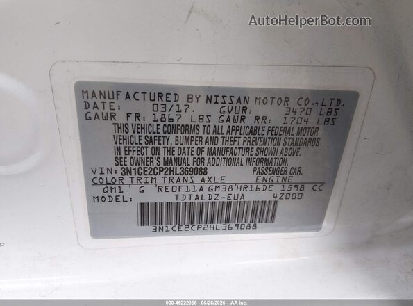 3N1CE2CP2HL369088 2017 NISSAN VERSA NOTE White Widok komory silnika