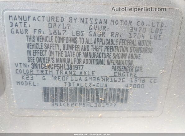 3N1CE2CP5HL381977 2017 NISSAN VERSA NOTE Silver Вид підкапотного простору