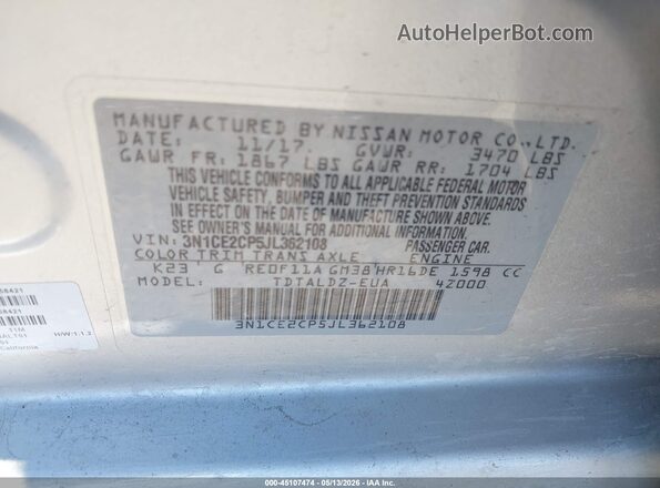 3N1CE2CP5JL362108 2018 NISSAN VERSA NOTE Silver Engine compartment view