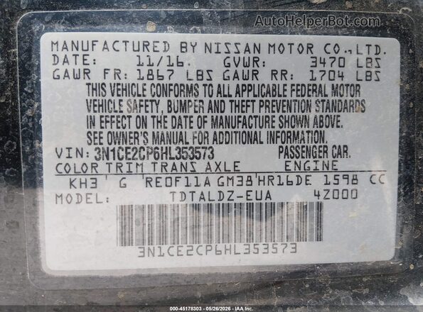 3N1CE2CP6HL353573 2017 NISSAN VERSA NOTE Черный 