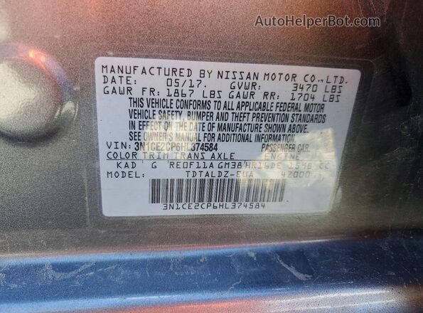 3N1CE2CP6HL374584 2017 NISSAN VERSA Gray 