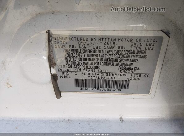 3N1CE2CP6JL356804 2018 NISSAN VERSA NOTE White Vista del compartimento del motor